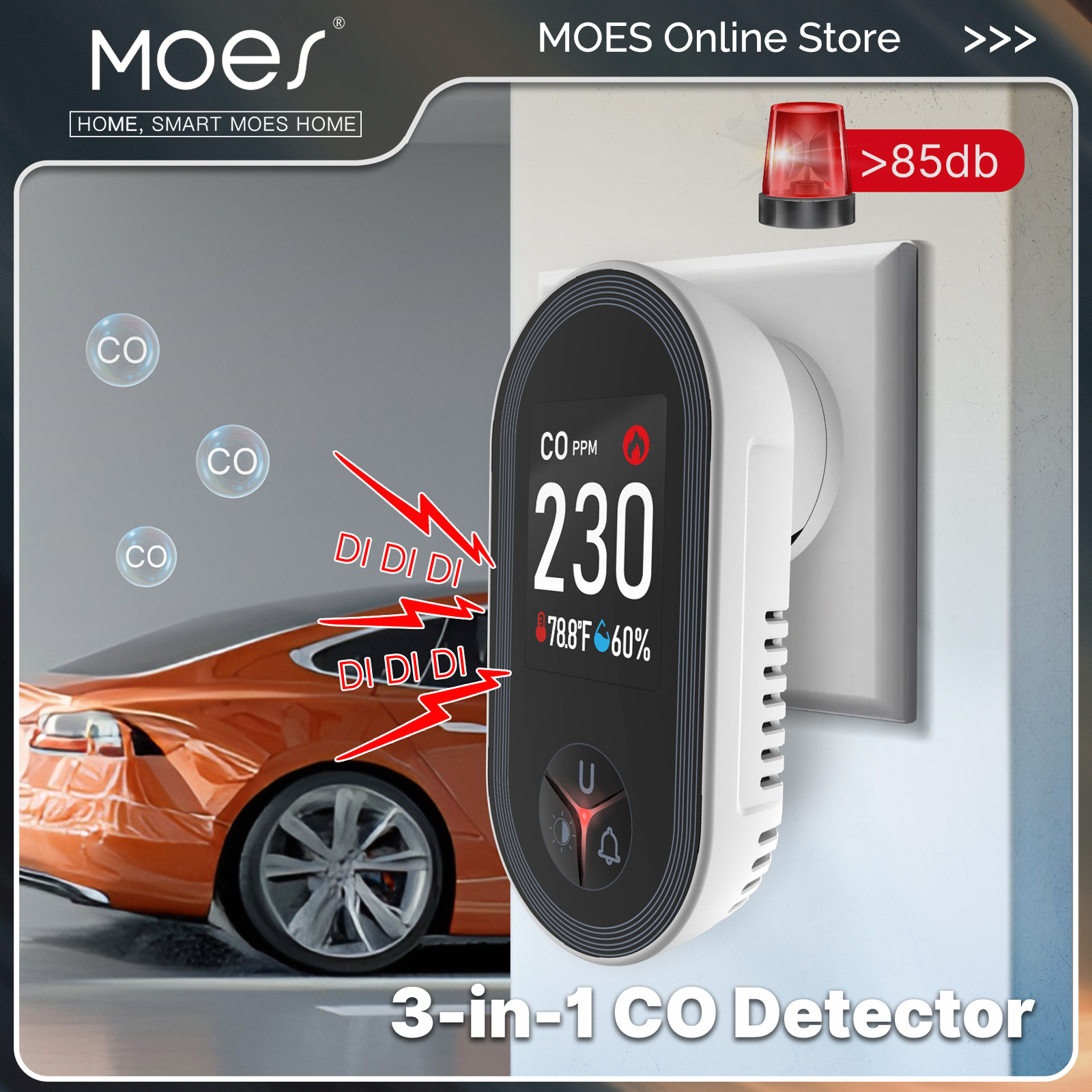 Co Detector Plug - MOES 3in1 Carbon Monoxide Detector Plug-in