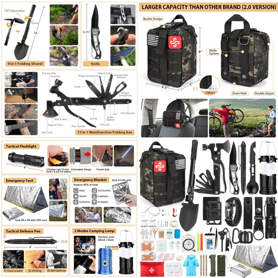 Survival Kit, 250Pcs Survival  - First Aid Bag Kit avis et prix